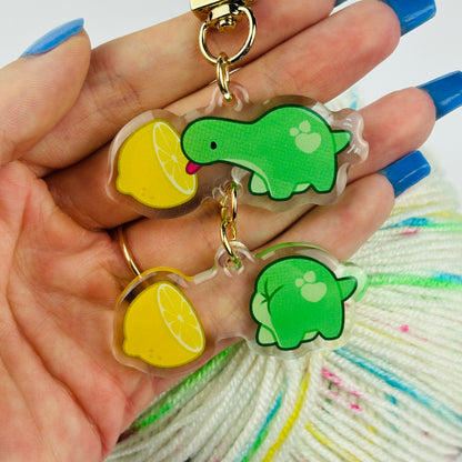 Funny Sour Lemon Licking Meme Dinosaur Keychain/Charm