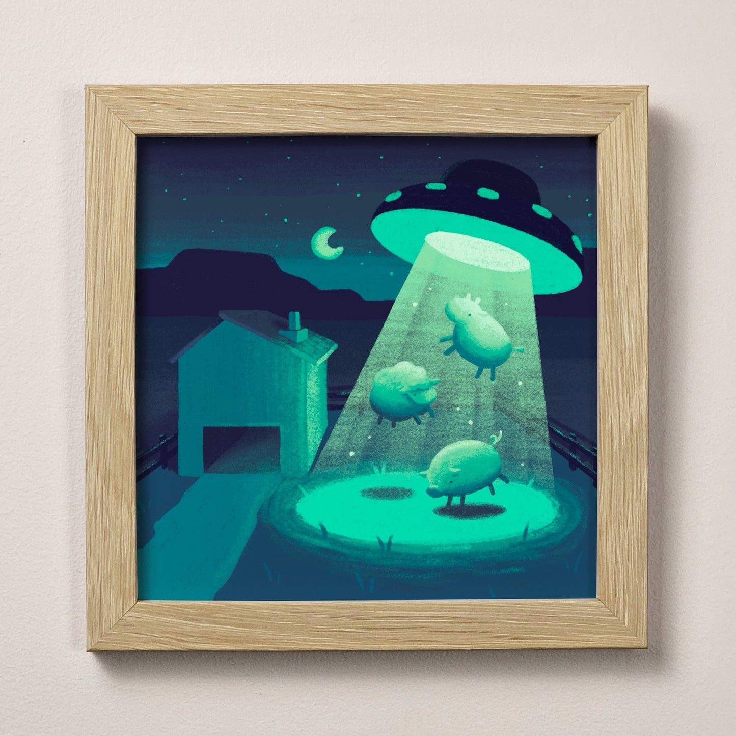 Farm Abduction Print – 12 × 12 cm