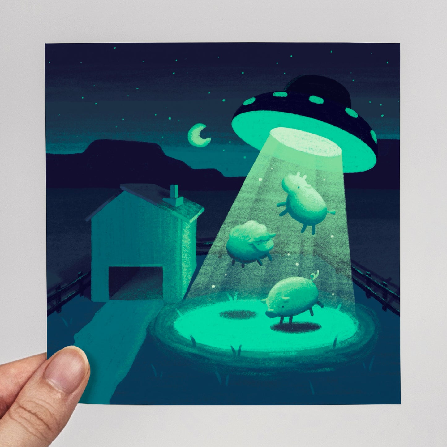 Farm Abduction Print – 12 × 12 cm