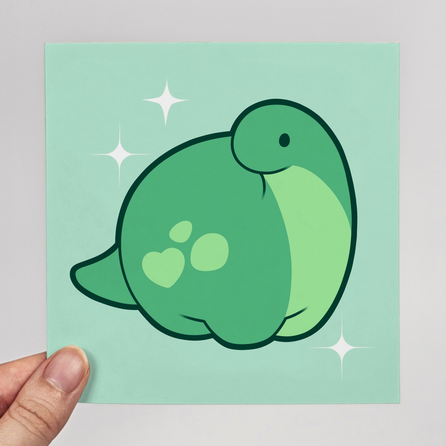 Pistachio the Diplodocus Print – 12 × 12 cm