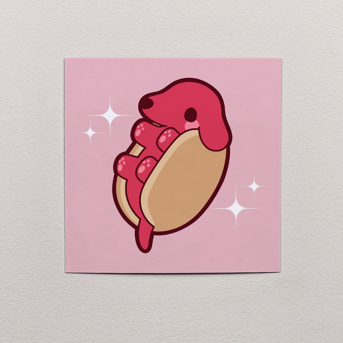 Hot Dog Sausage Dog Print 12cm x 12cm