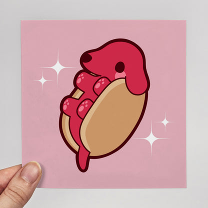 Hot Dog Sausage Dog Print 12cm x 12cm
