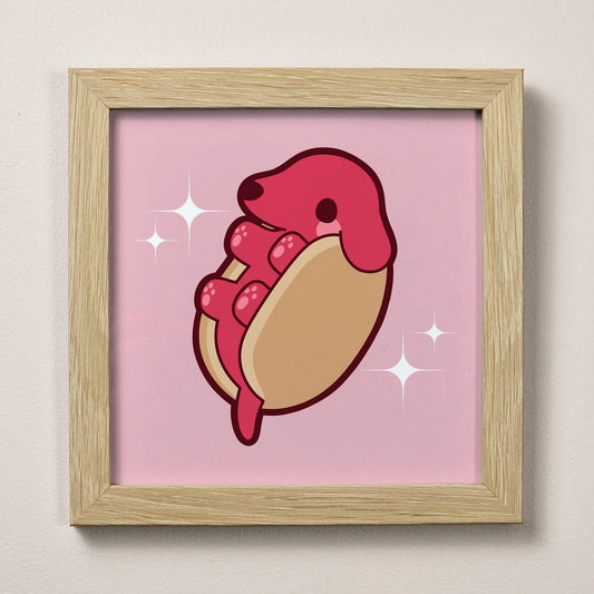 Hot Dog Sausage Dog Print 12cm x 12cm