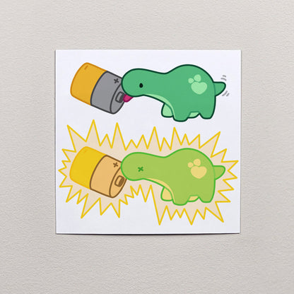 Pistachio Licking a Battery Print – 12 × 12 cm