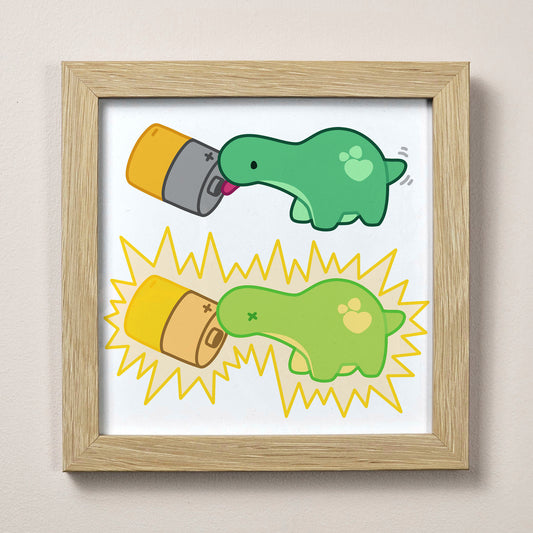 Pistachio Licking a Battery Print 12cm x 12cm (4.7" x 4.7")