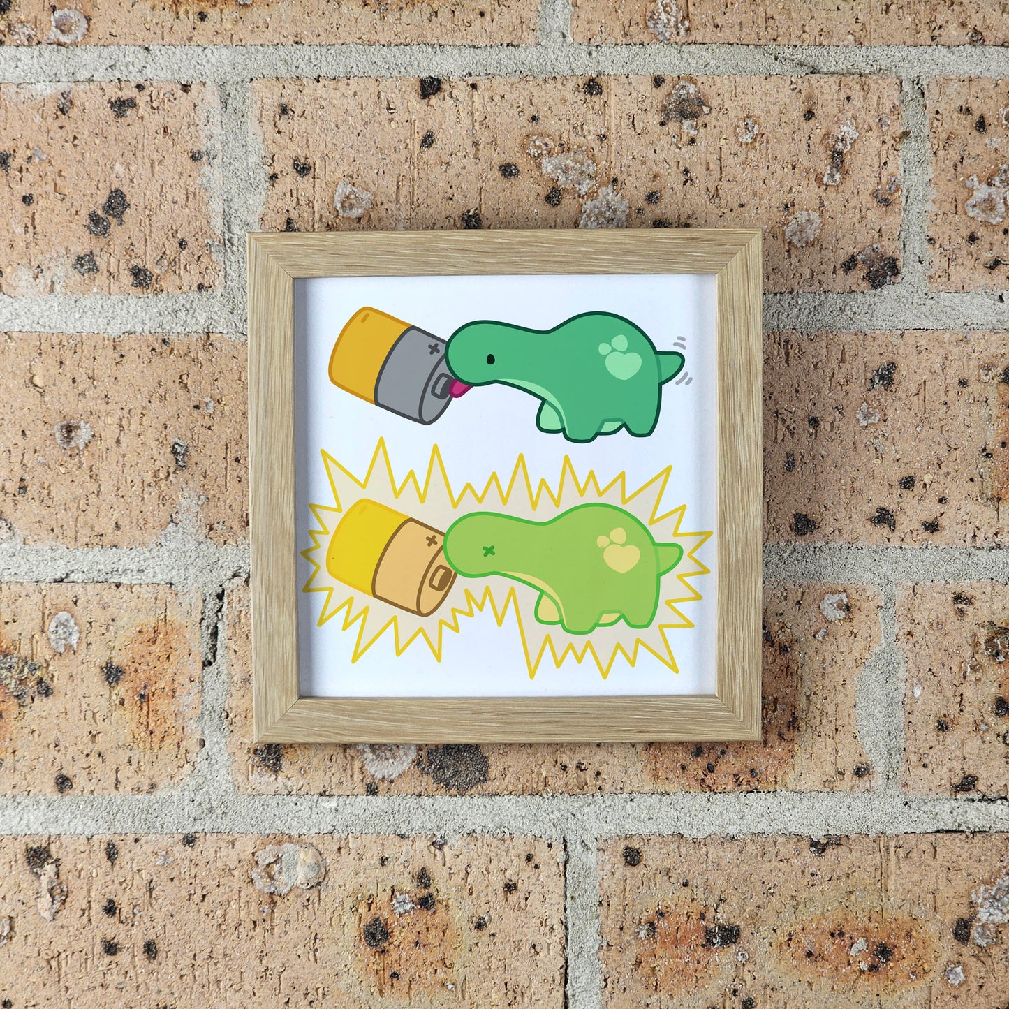 Pistachio Licking a Battery Print – 12 × 12 cm