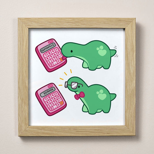 Funny Nerd Calculator Dino Licking Meme Print