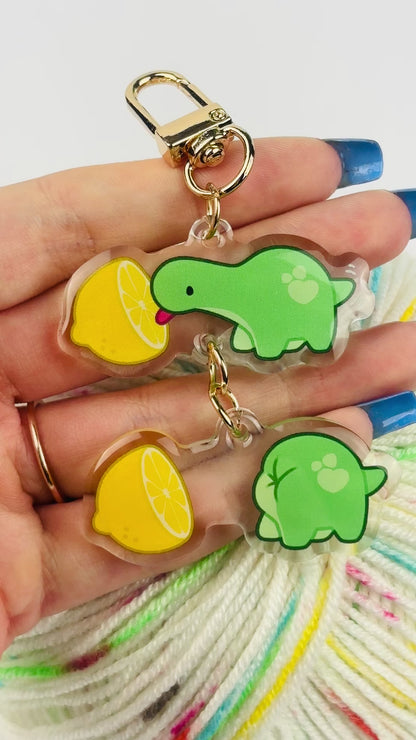 Funny Sour Lemon Licking Meme Dinosaur Keychain/Charm