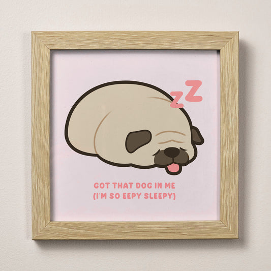 Sleepy Pug Print 12cm x 12cm (4.7" x 4.7")