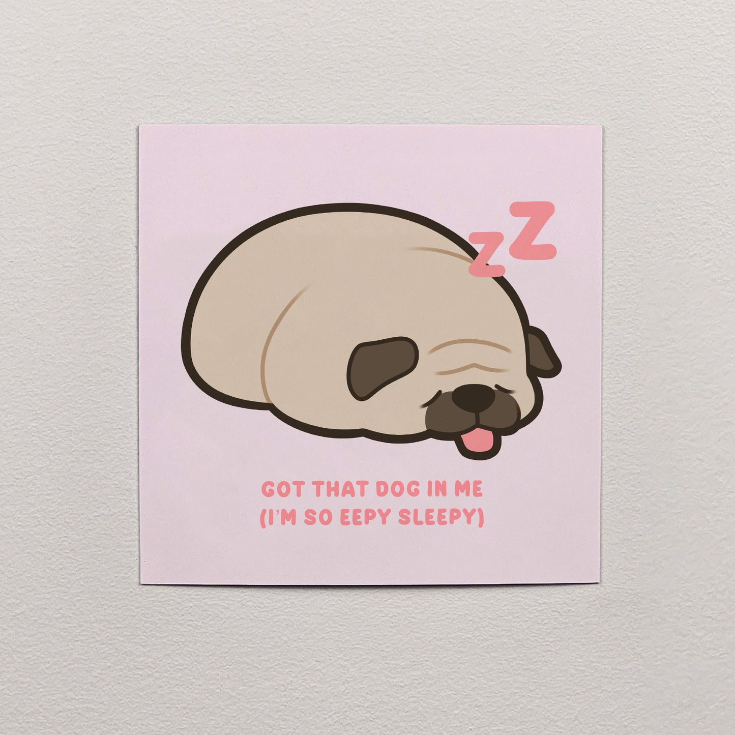 Sleepy Pug Print – 12 × 12 cm
