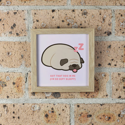 Sleepy Pug Print – 12 × 12 cm