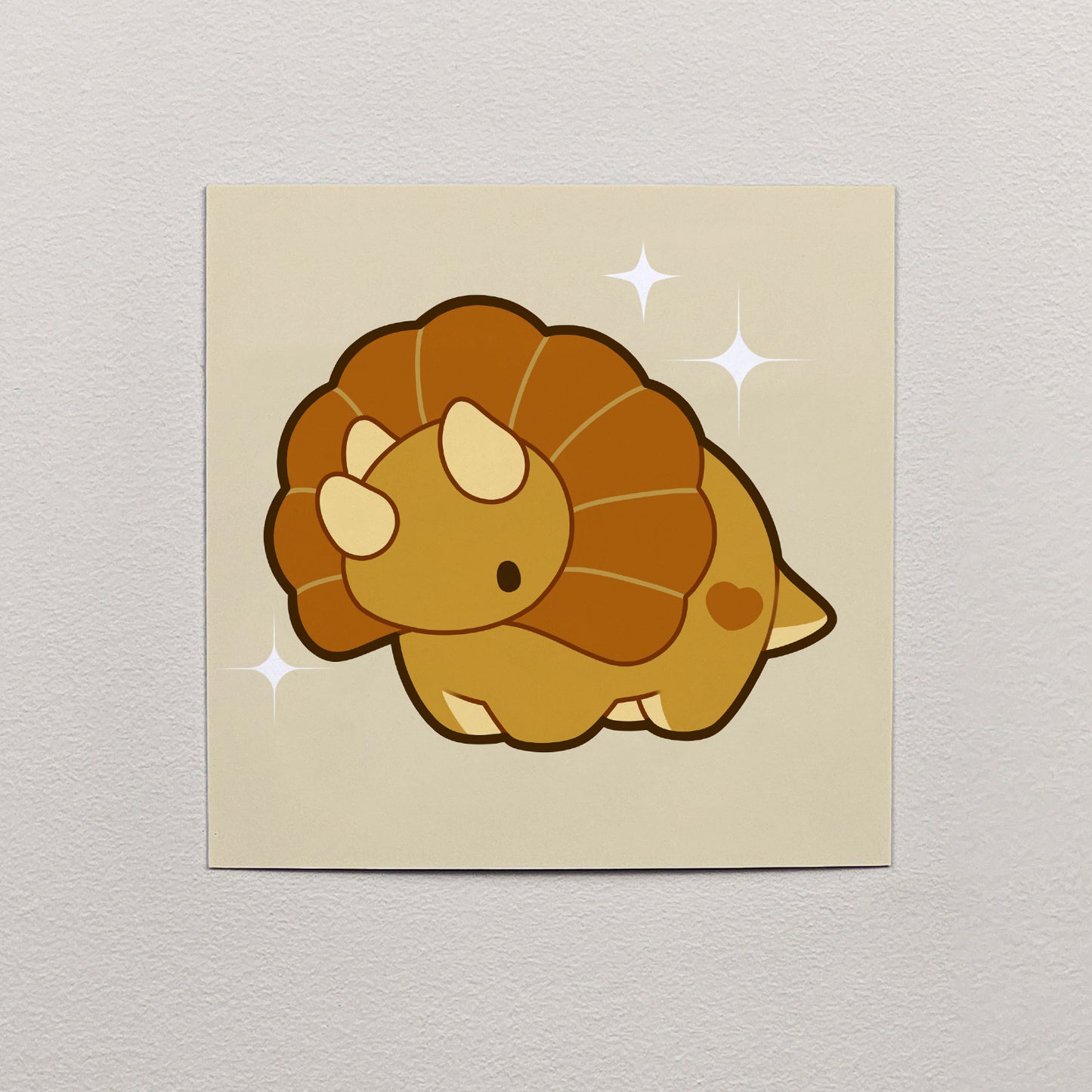 Walnut the Triceratops Print – 12 × 12 cm