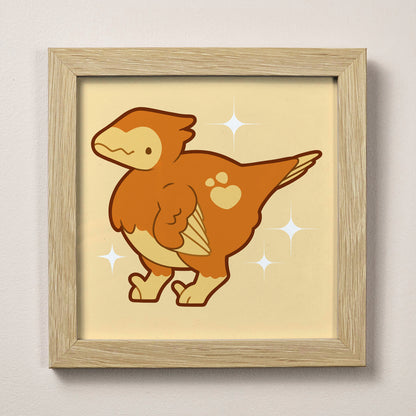 Nugget the Feathered Raptor Print – 12 × 12 cm