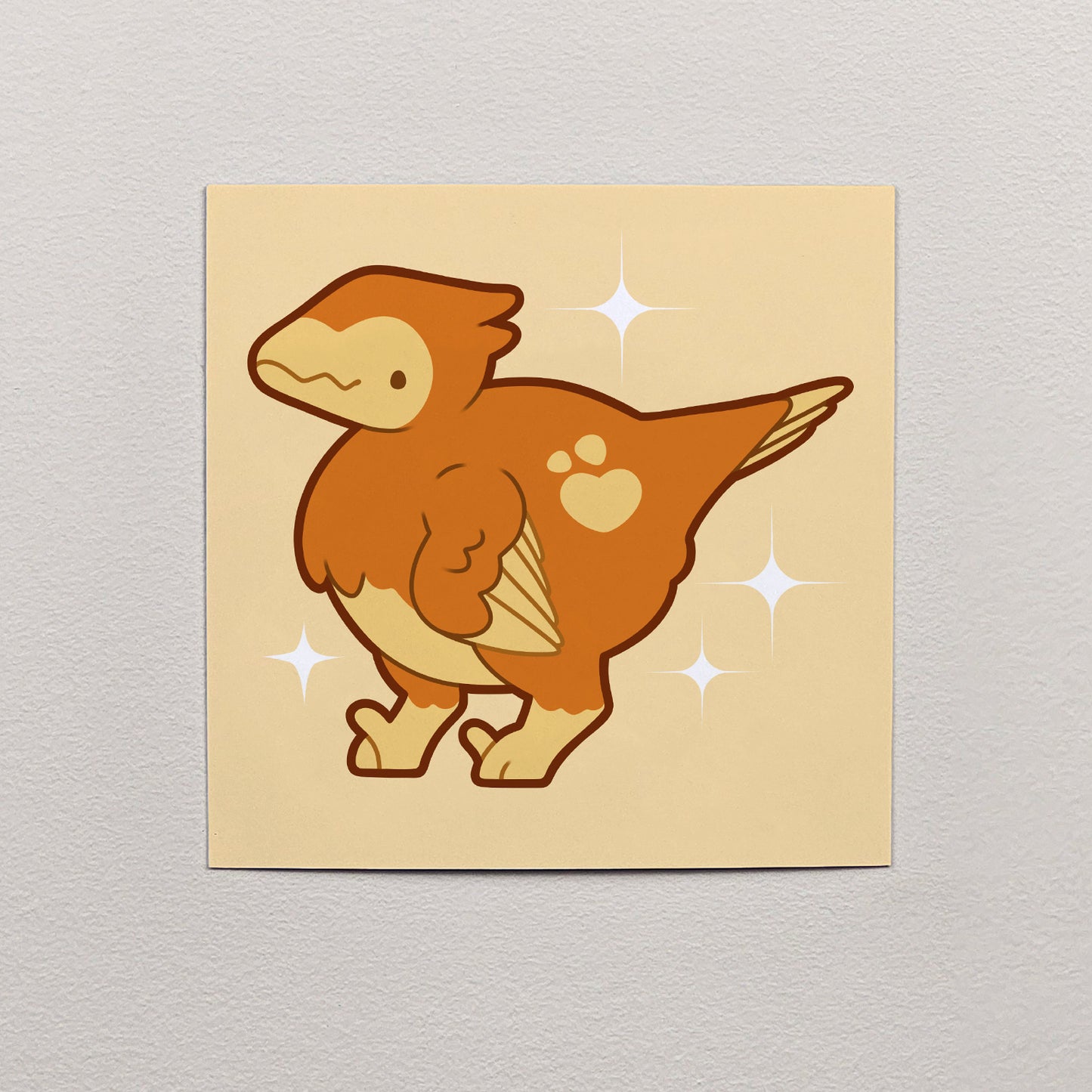 Nugget the Feathered Raptor Print – 12 × 12 cm